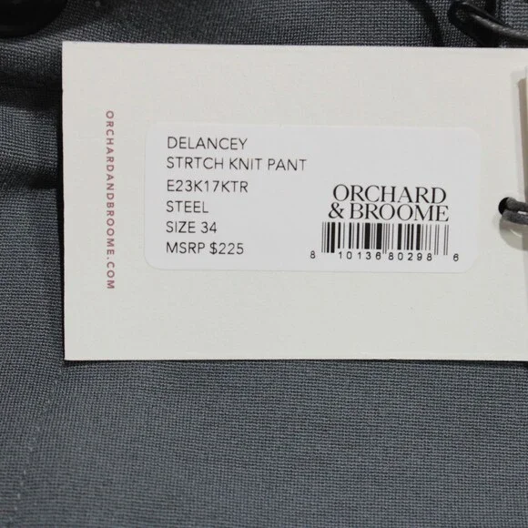 Orchard & Broome NWT Delancey Stretch Knit Pants / Chinos Size 34 US In Gray